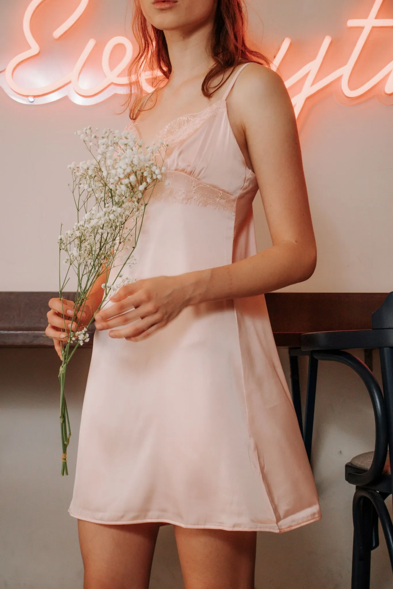 Gigi Ice Silk Slip Dress in Champagne