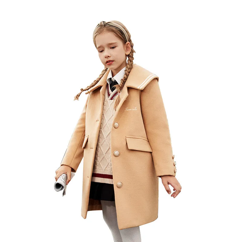 Girls' Coat Winter Clothing Mid-Length Children Thick Woolen Coat Children GIRL'S down Coat