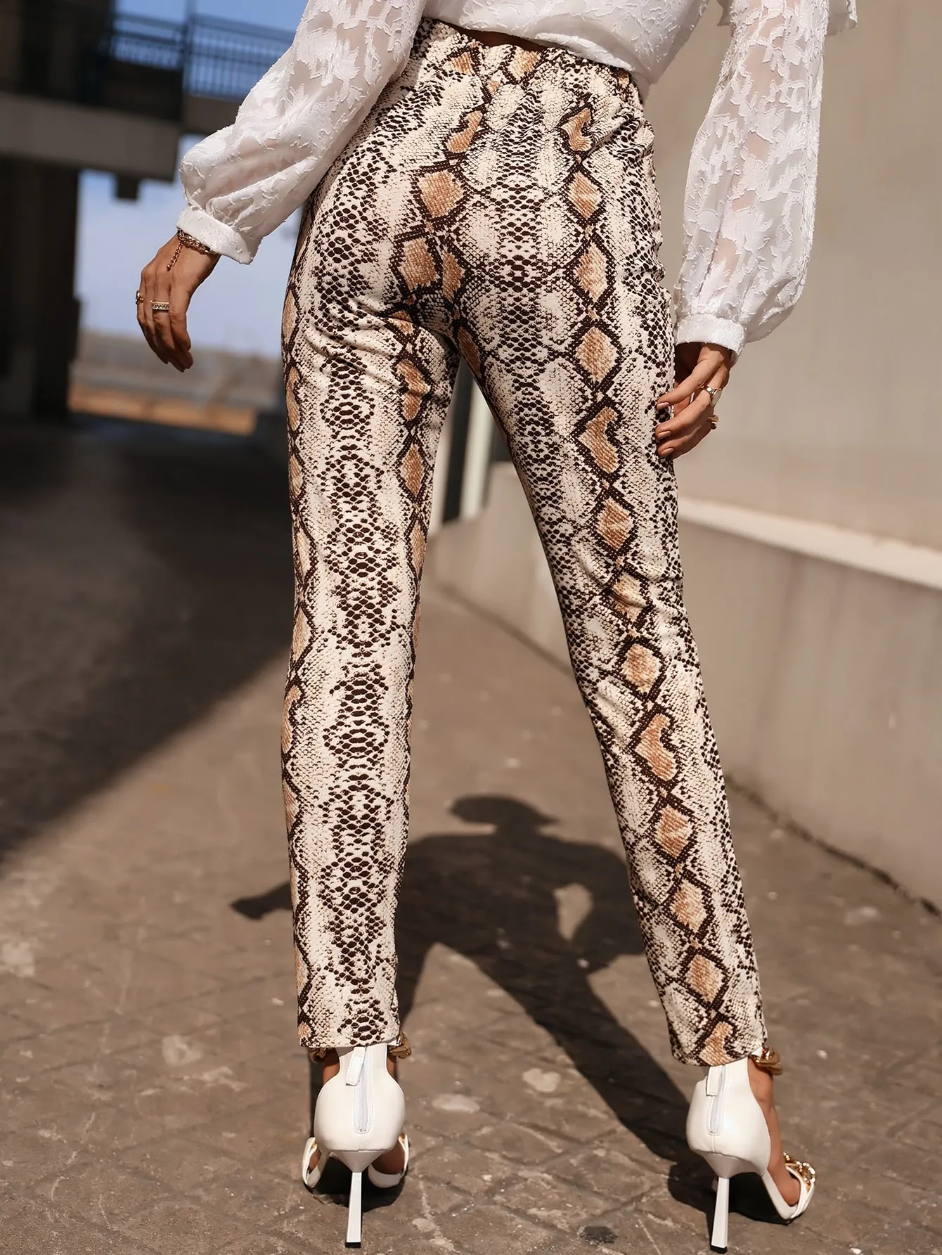 Glamorous Snakeskin Print High Waist Long Women Pants