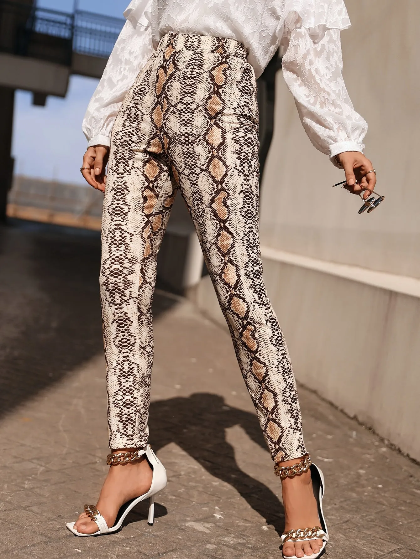 Glamorous Snakeskin Print High Waist Long Women Pants