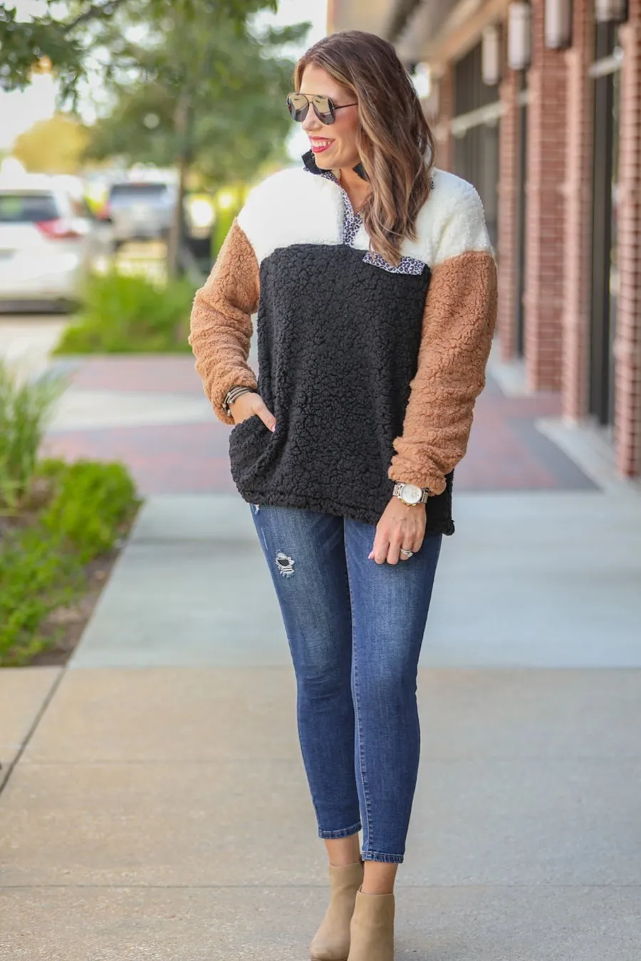 Graham Color Block Sherpa Pullover