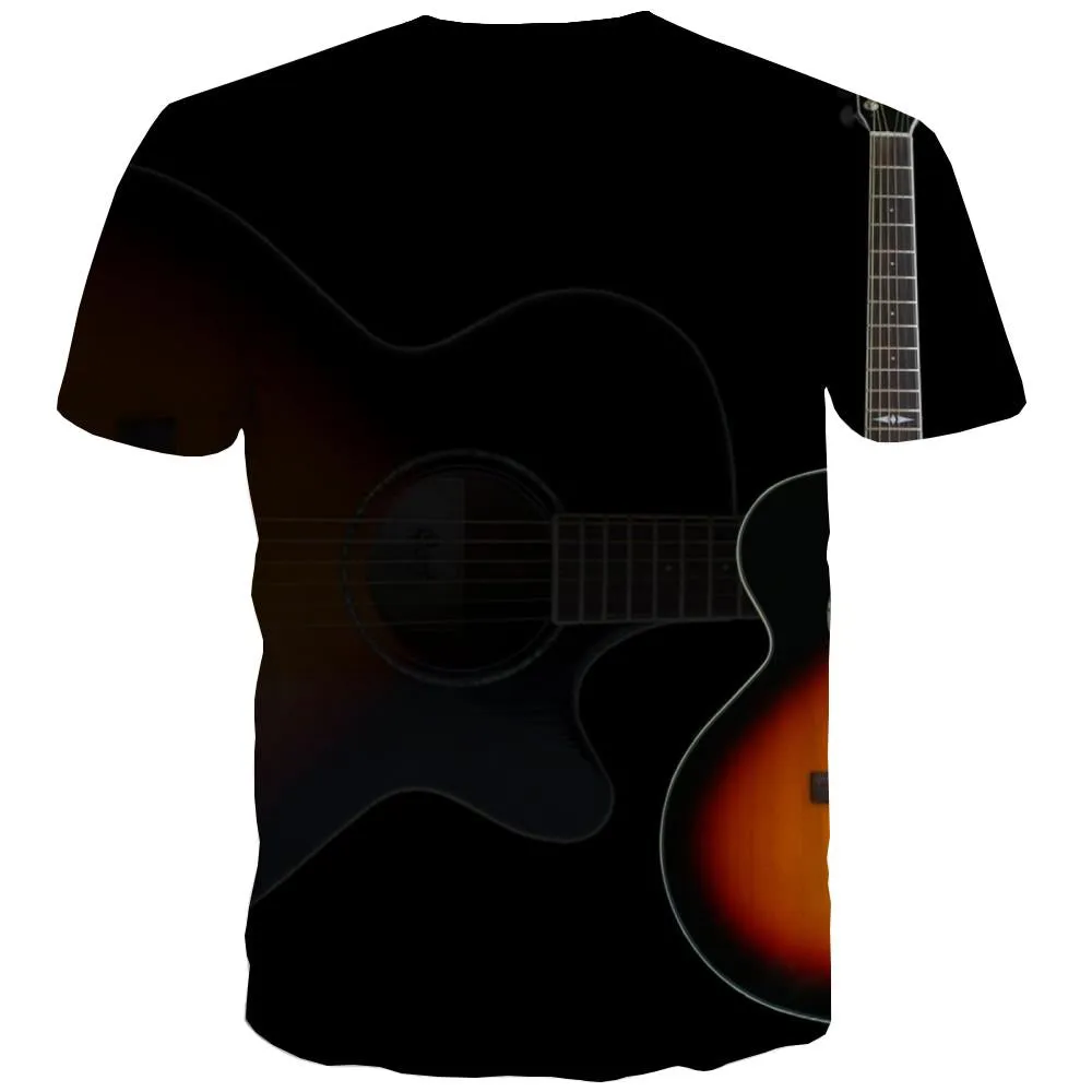 Guitar T-shirt Men Music T-shirts Graphic Wooden Tshirt Printed Metal Tshirt Anime