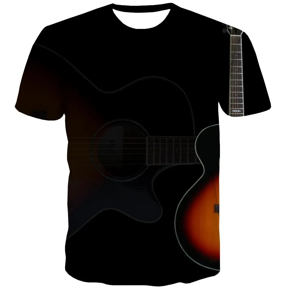 Guitar T-shirt Men Music T-shirts Graphic Wooden Tshirt Printed Metal Tshirt Anime