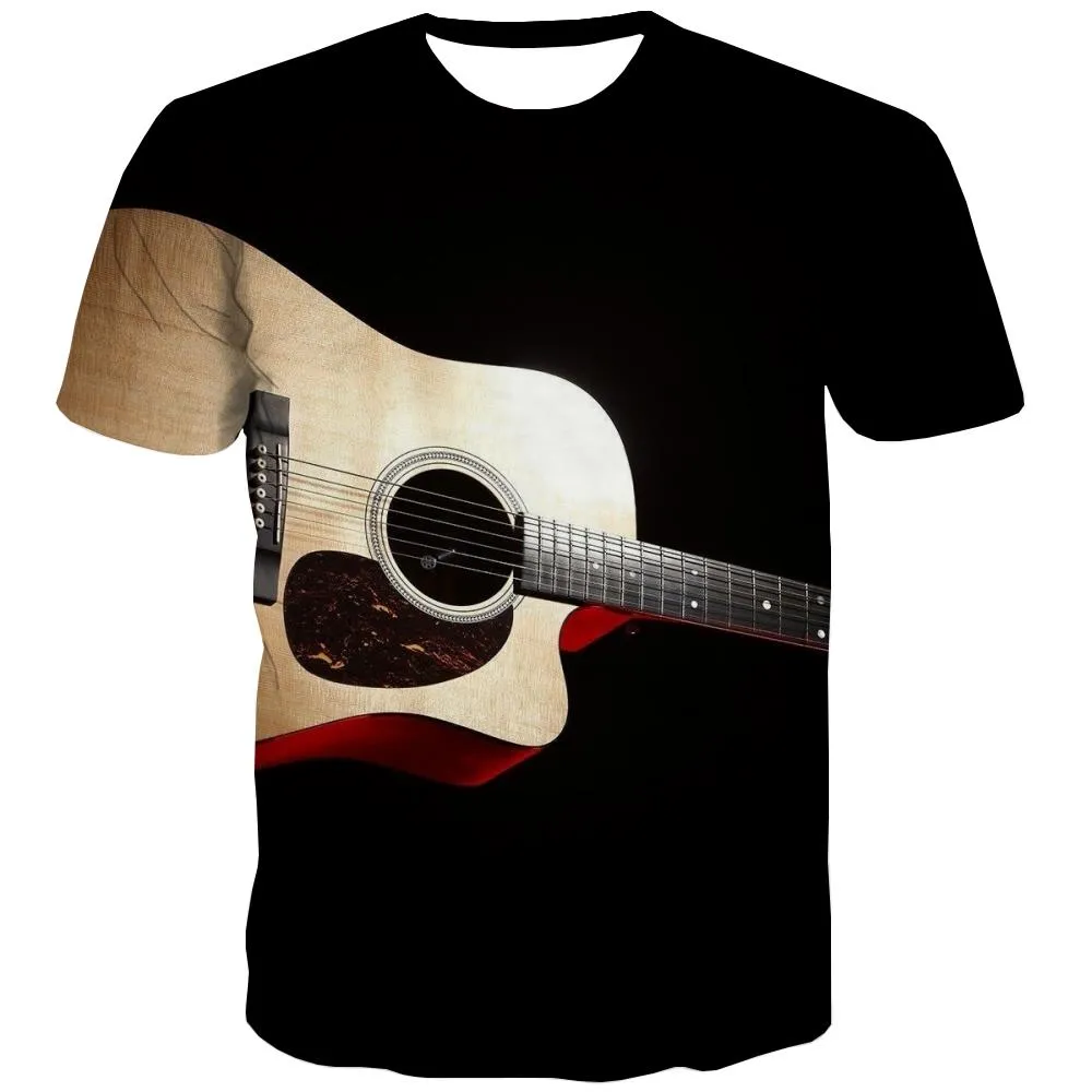 Guitar T-shirt Men Music Tshirt Printed Wooden T shirts Funny Metal Tshirts Casual