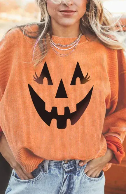 Halloween Variety Pumpkin Head Sweaters Women's Loose Round Neck Pullover