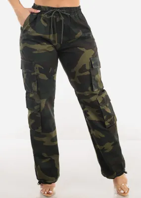 High Drawstring Waist Camouflage Cargo Pants