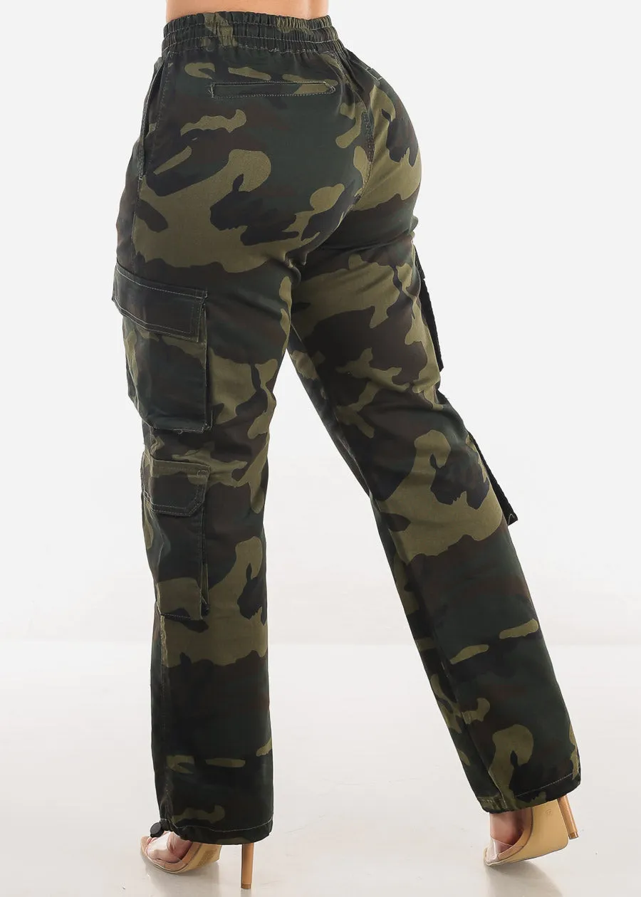 High Drawstring Waist Camouflage Cargo Pants