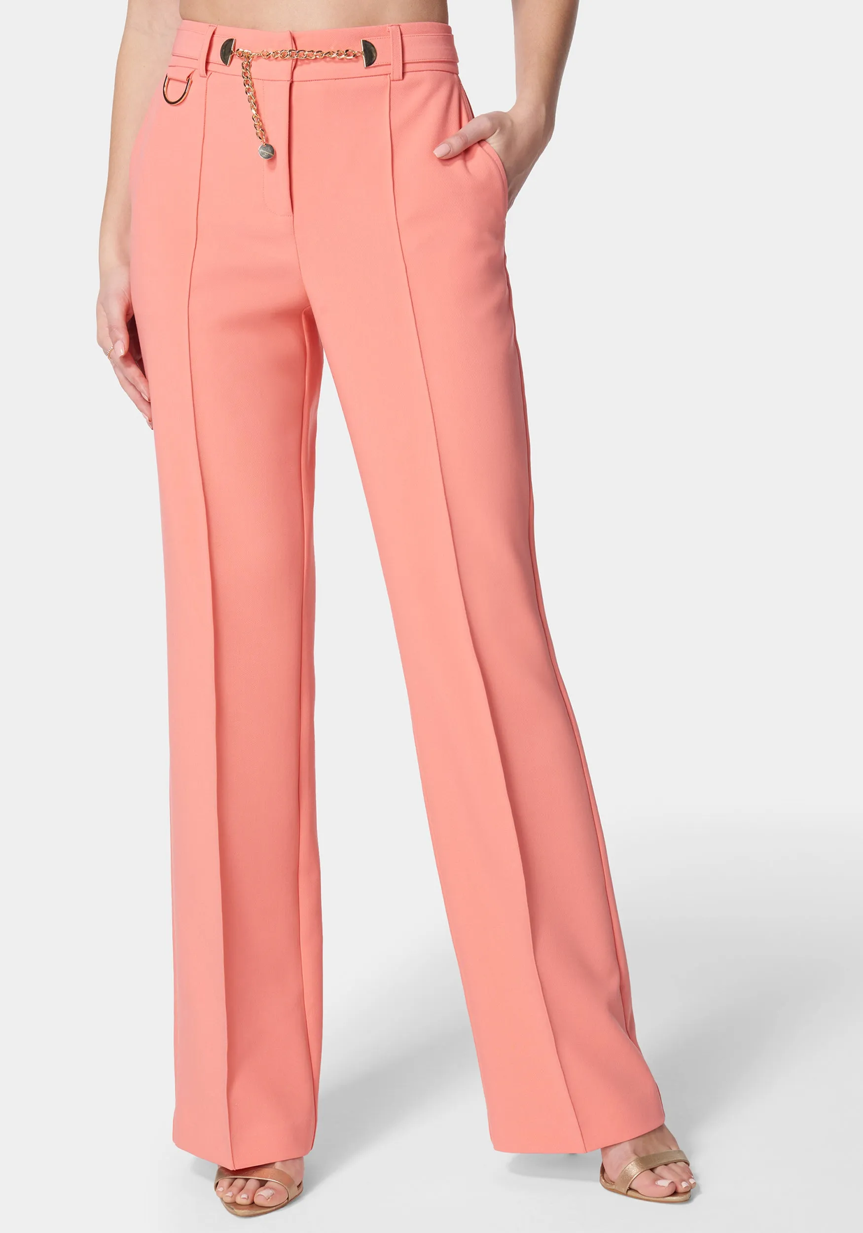 High Waist Belt Detail Wide Leg Pant