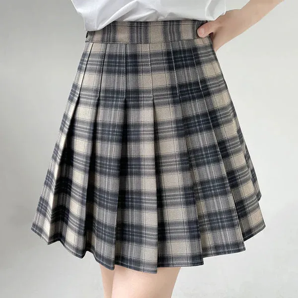 High Waist Plaid Pleated Skirt AD21101