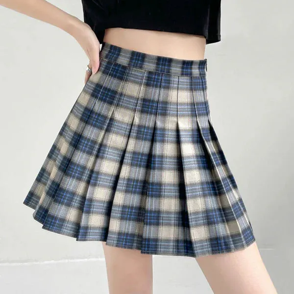 High Waist Plaid Pleated Skirt AD21101