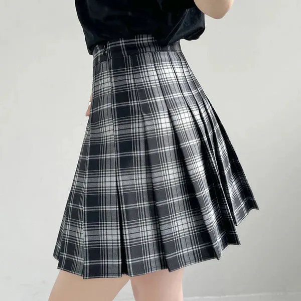 High Waist Plaid Pleated Skirt AD21101