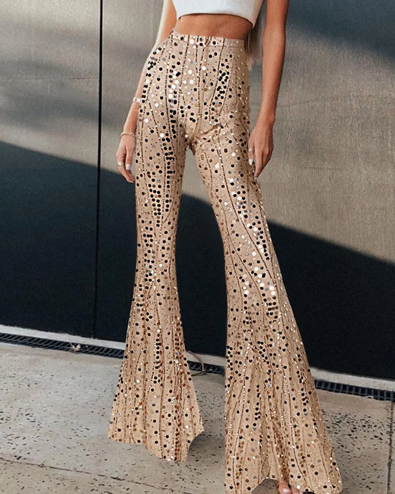 High Waist Sequins Bootcut Pants