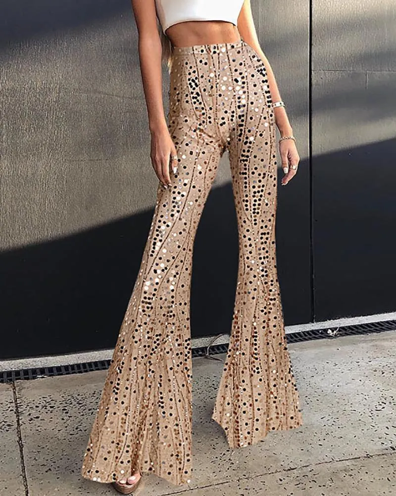 High Waist Sequins Bootcut Pants