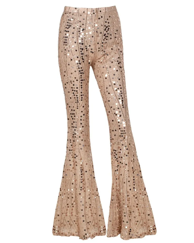 High Waist Sequins Bootcut Pants