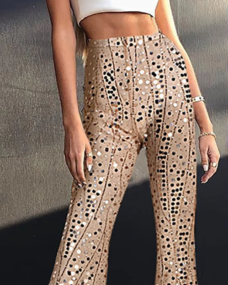 High Waist Sequins Bootcut Pants