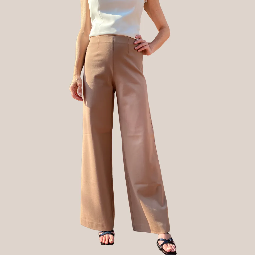 High Waist Wide Leg Stretch Pant - Tan