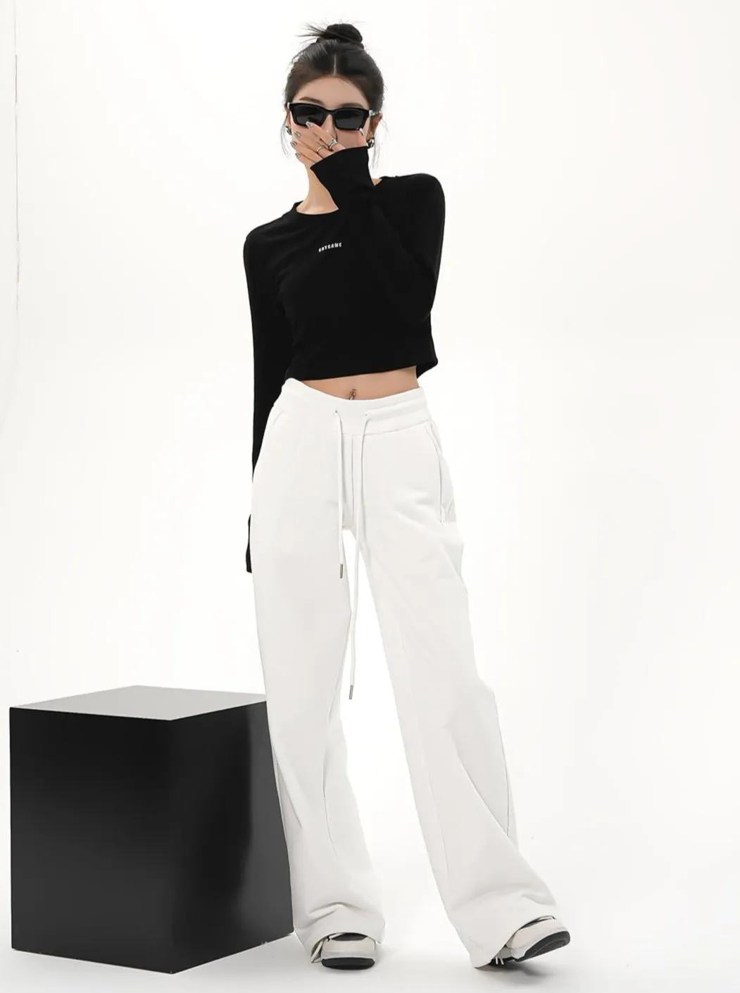 High-Waisted Wide-Leg Drawstring Pants - Relaxed Fit Lounge Trousers