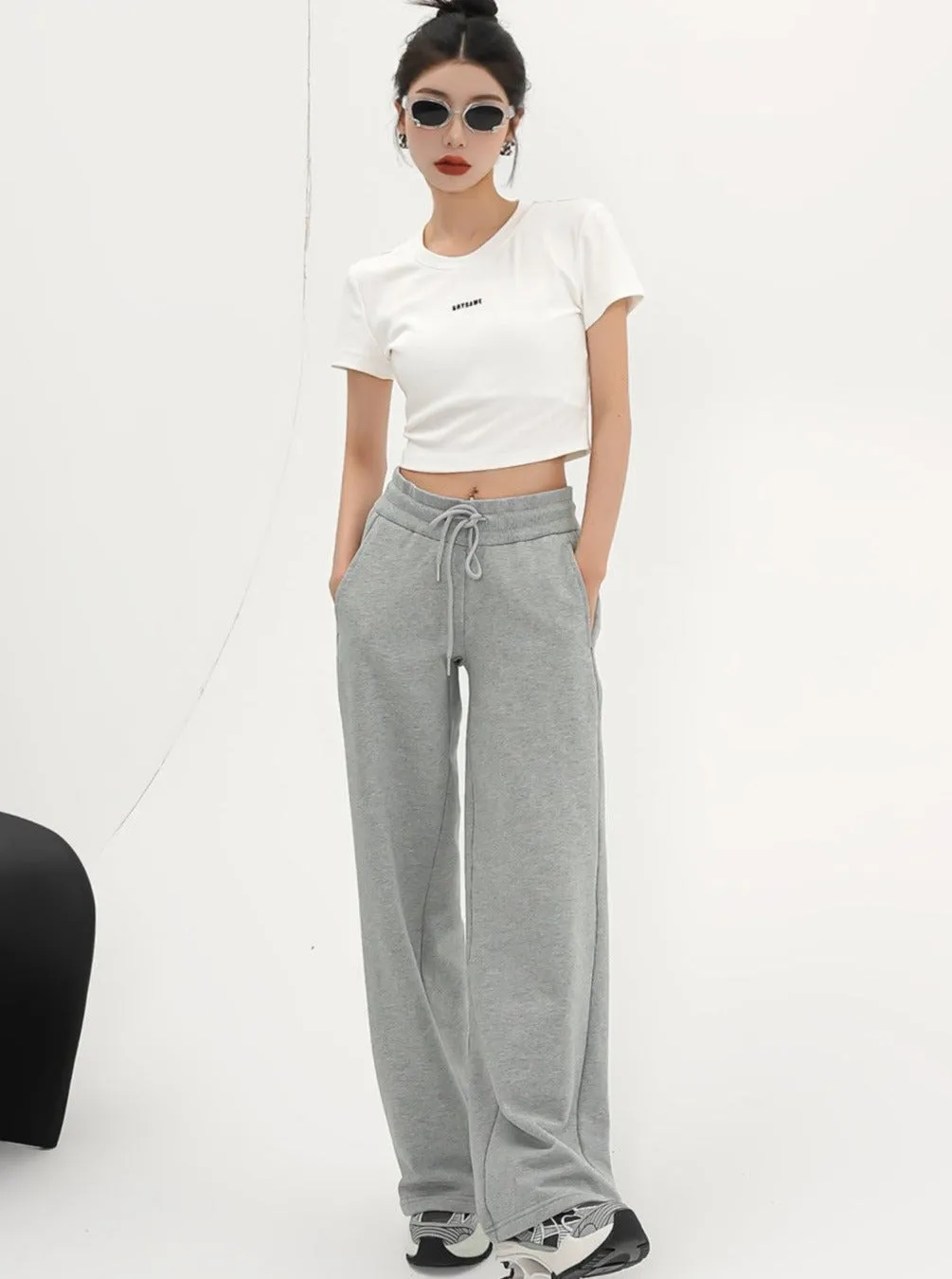 High-Waisted Wide-Leg Drawstring Pants - Relaxed Fit Lounge Trousers