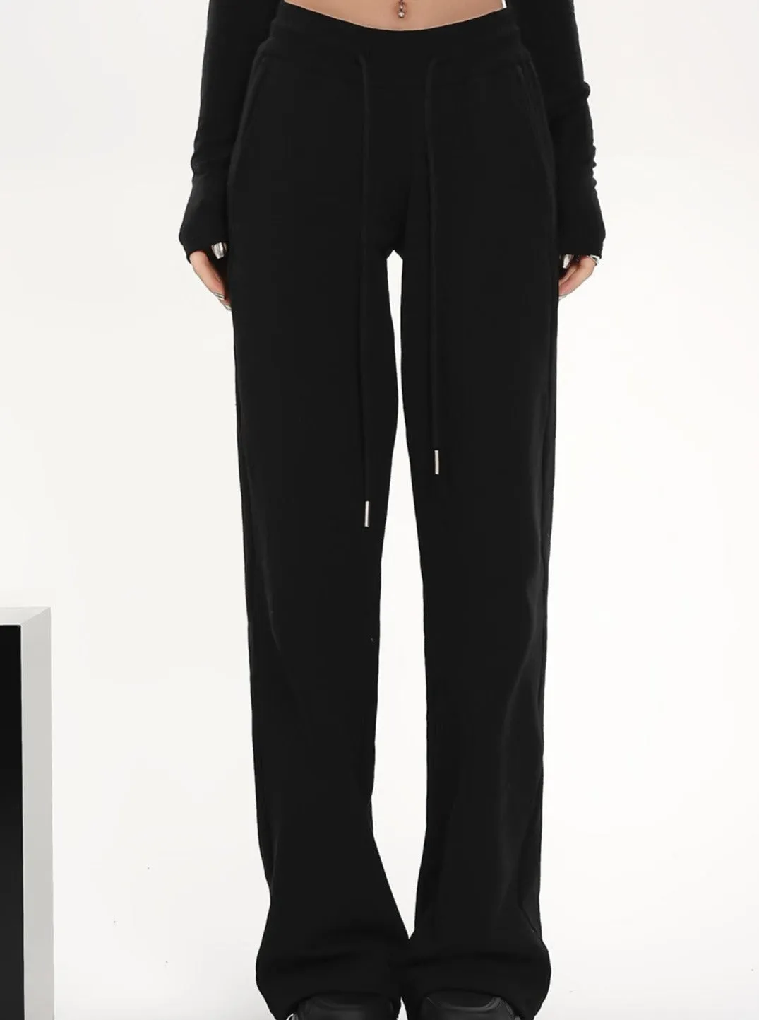 High-Waisted Wide-Leg Drawstring Pants - Relaxed Fit Lounge Trousers