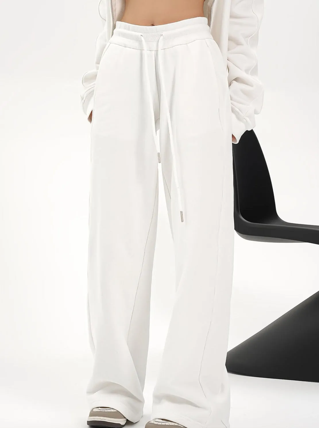 High-Waisted Wide-Leg Drawstring Pants - Relaxed Fit Lounge Trousers