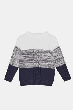 Infant Boys Stripe Blue And White Cable Pullover