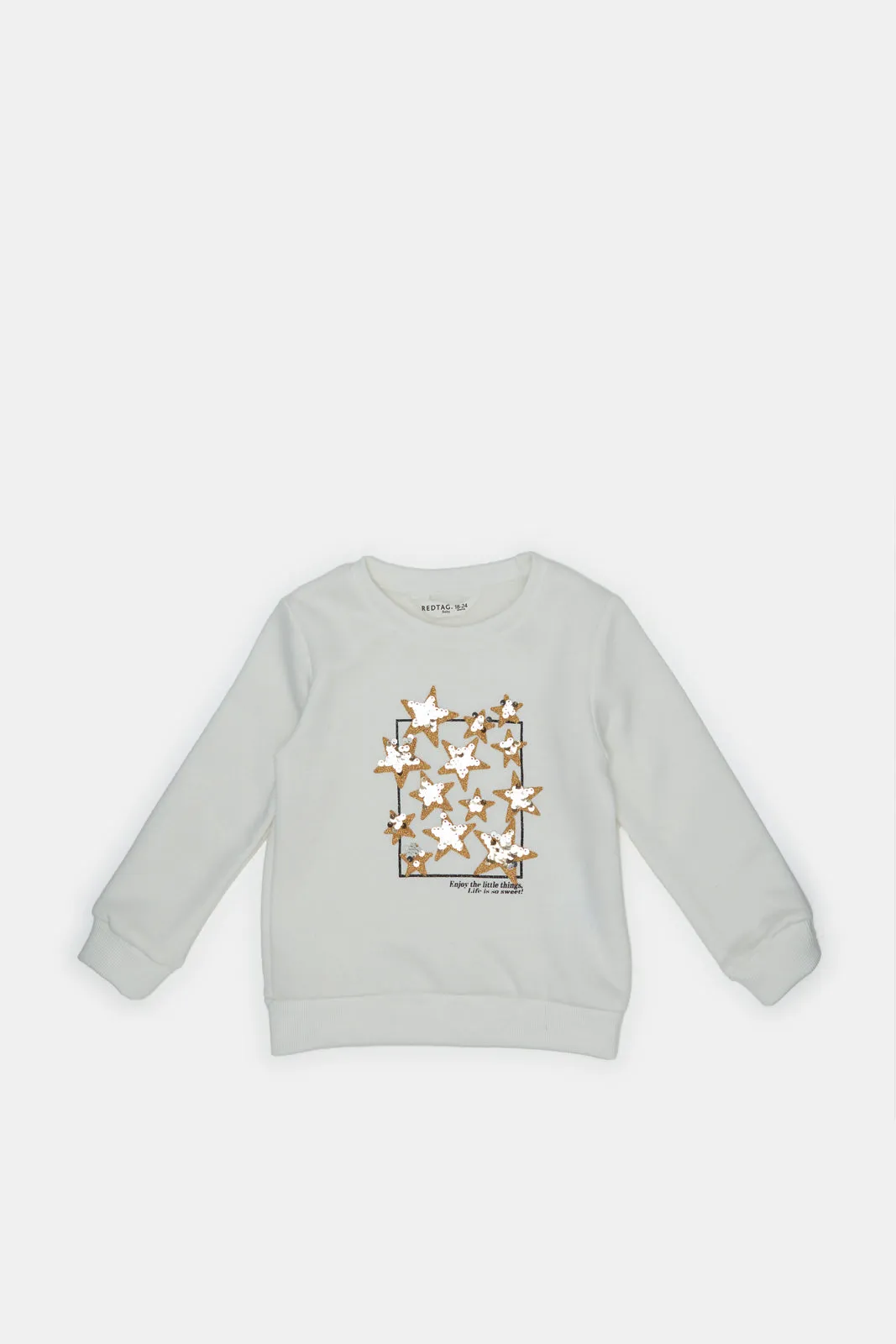 Infant Girls White Stars Embellishments Sweatshirt