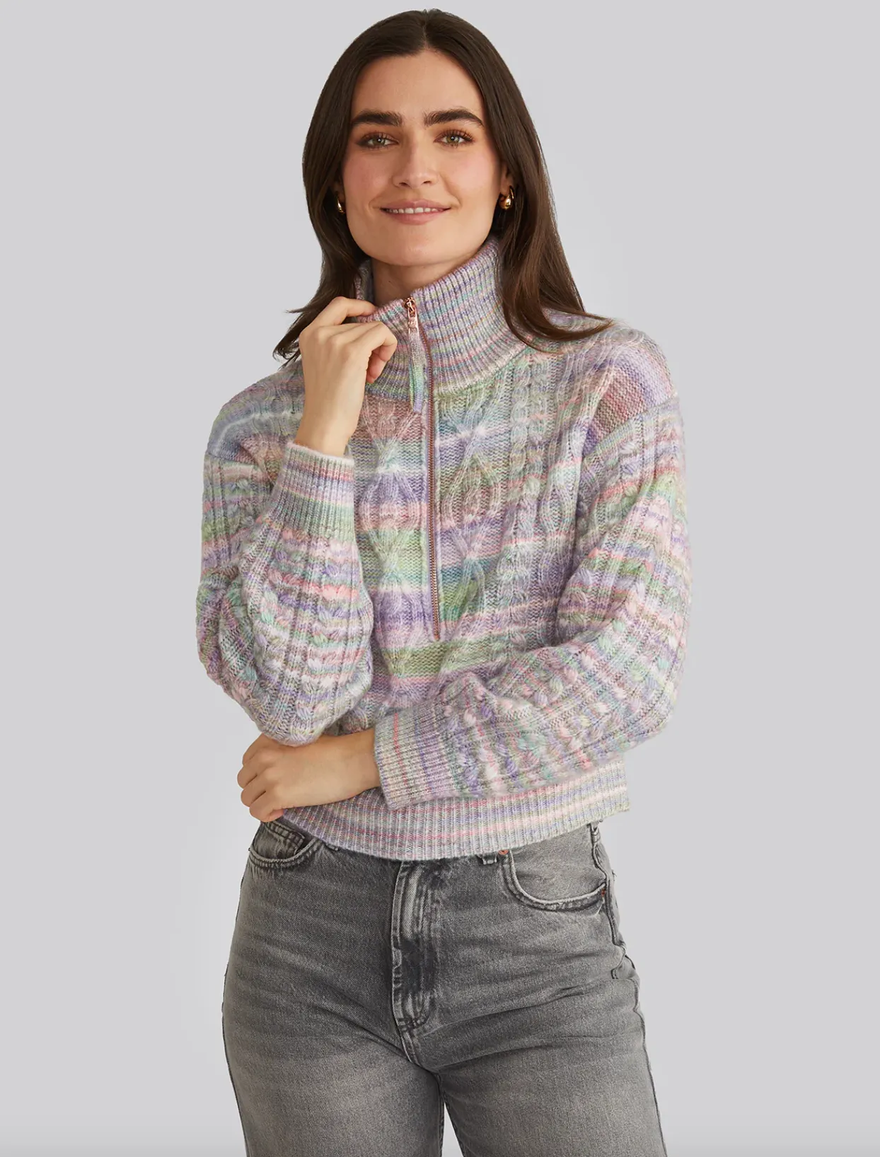 Jackie Spacedye Zip Front Pullover Lavender Multi