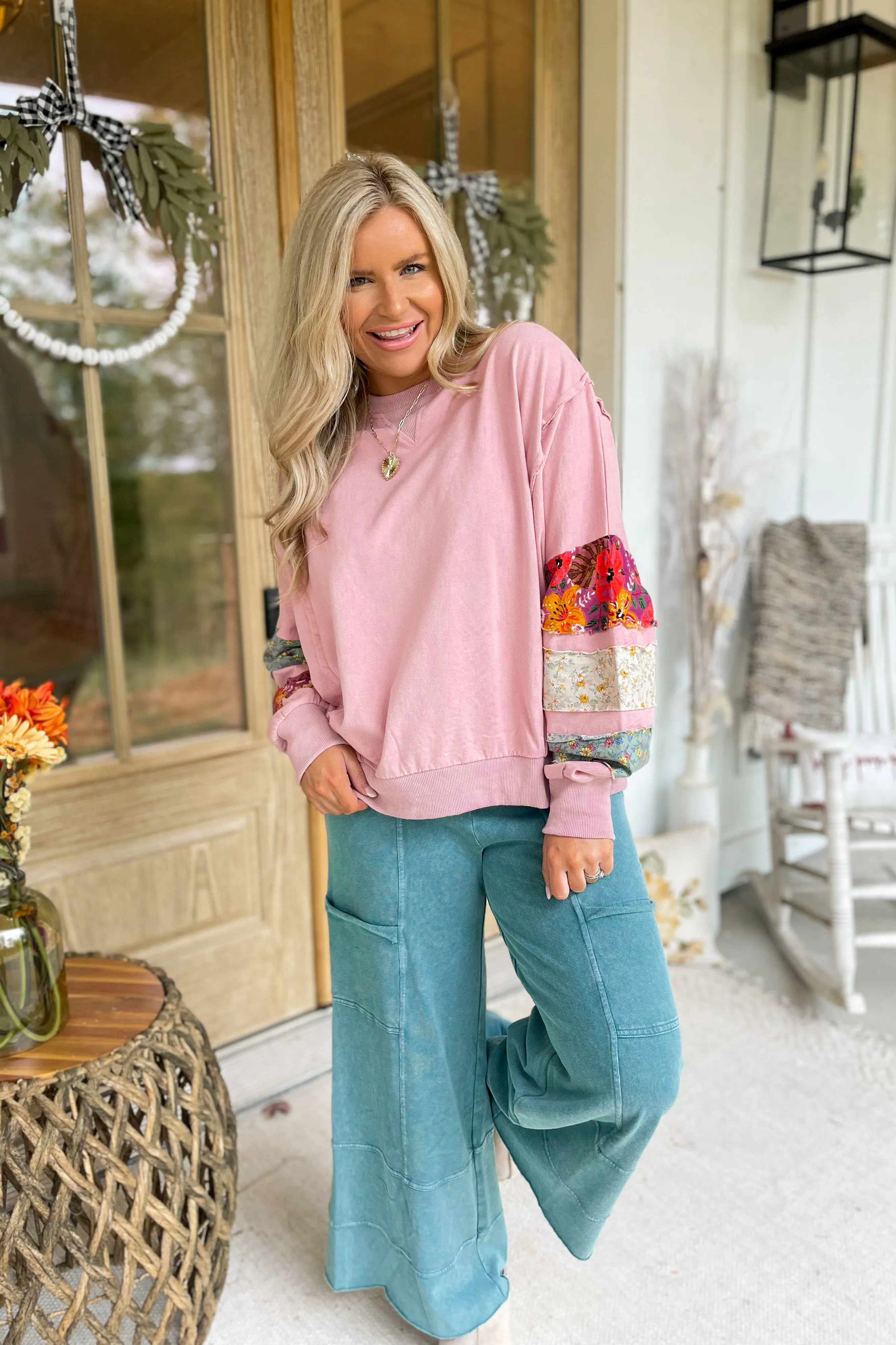 Janet Mix Print Terry Knit Long Sleeve Pullover