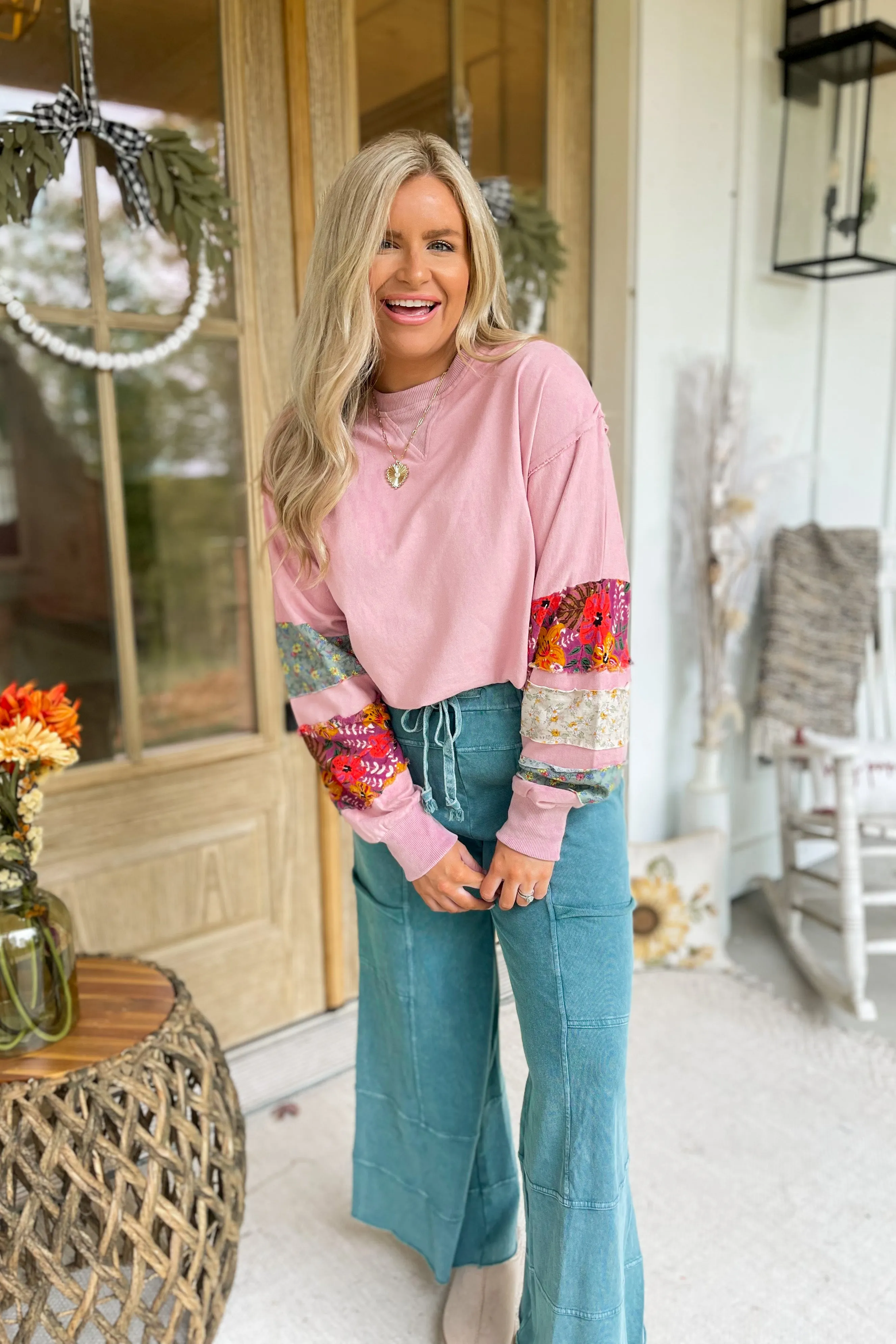 Janet Mix Print Terry Knit Long Sleeve Pullover