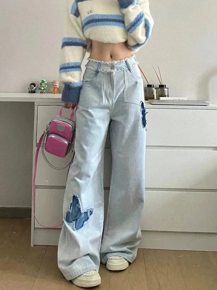 Jeans Plus Size Women Y2k Loose Patchwork High Waist Denim Pants