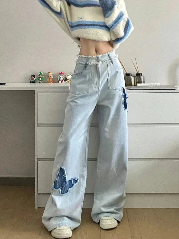 Jeans Plus Size Women Y2k Loose Patchwork High Waist Denim Pants