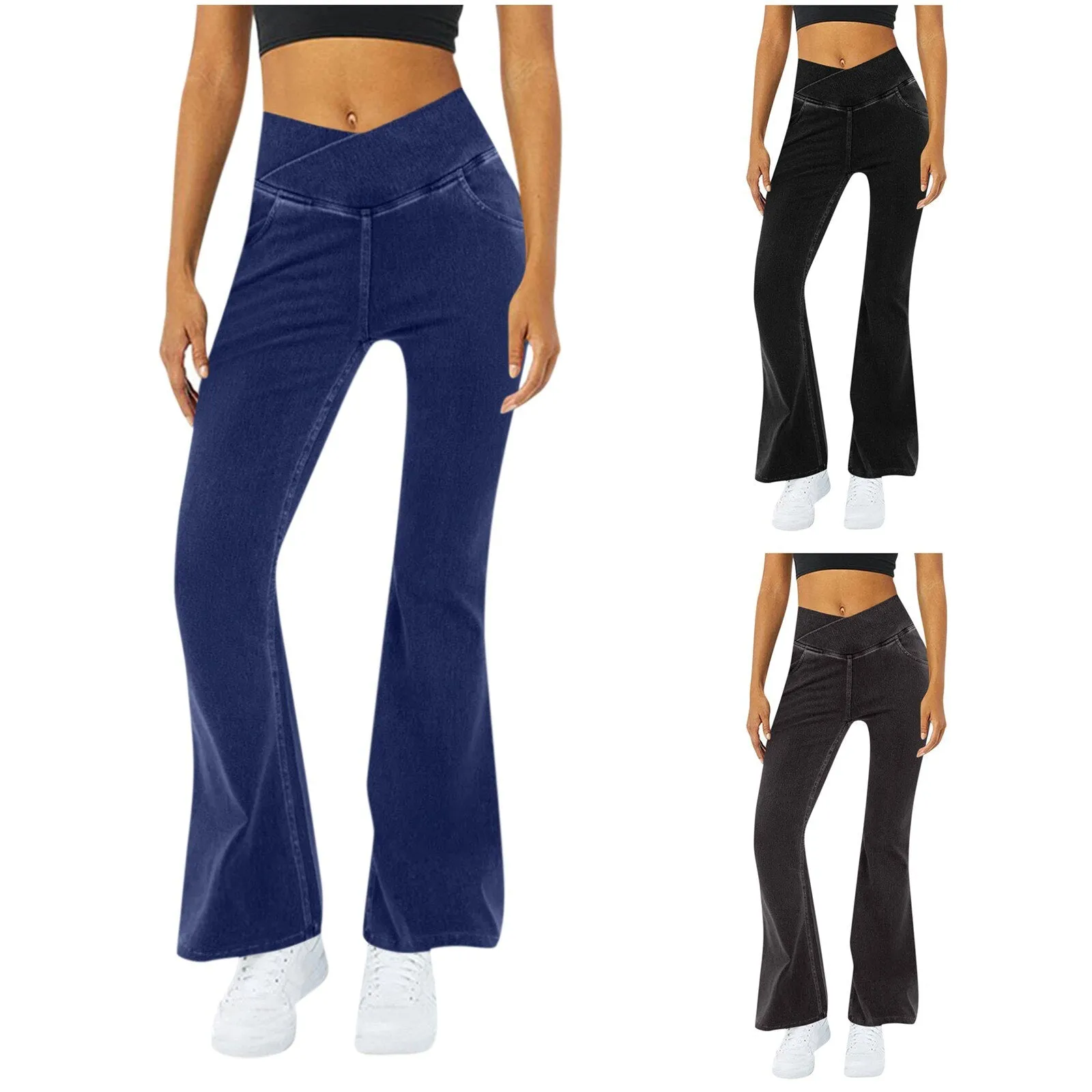 JuliaFashion - 2024Solid Color High Waist Casual Flare Pants