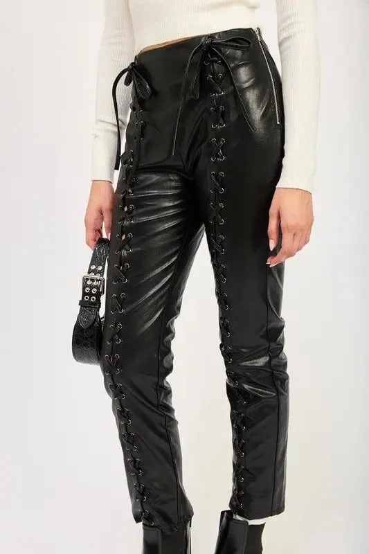 Lace Up Vegan Leather Pants