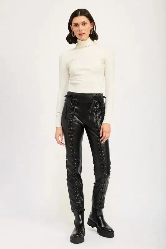 Lace Up Vegan Leather Pants