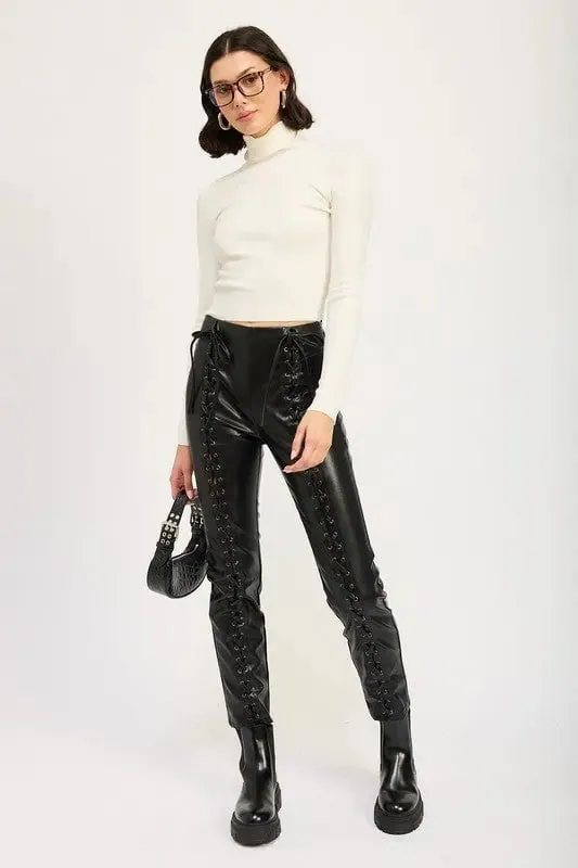 Lace Up Vegan Leather Pants