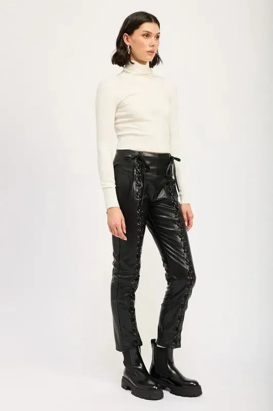 Lace Up Vegan Leather Pants