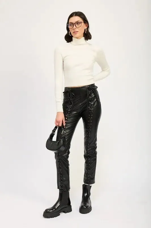 Lace Up Vegan Leather Pants