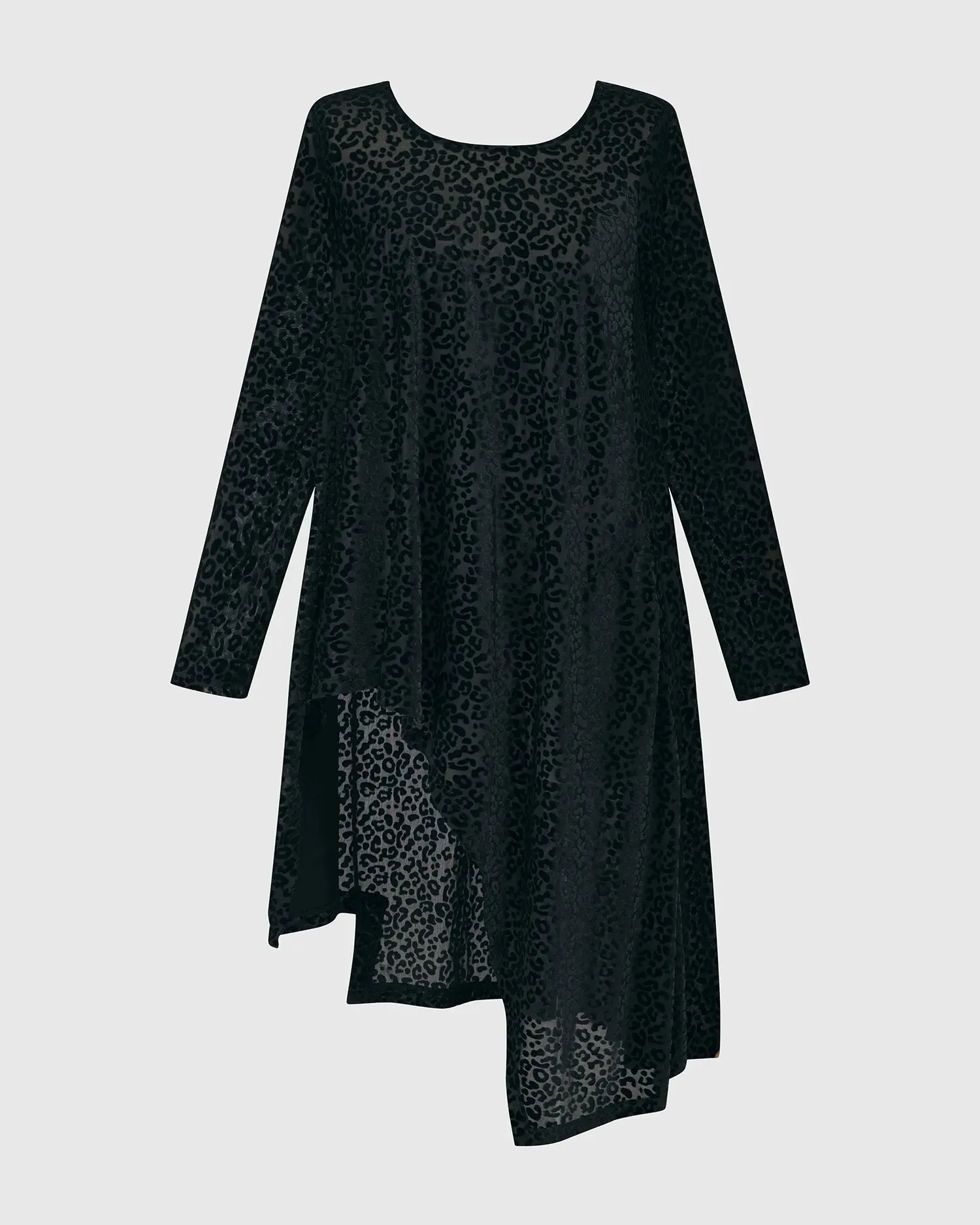 Leo Flocked Velvet Hi-Lo Tunic Top, Black