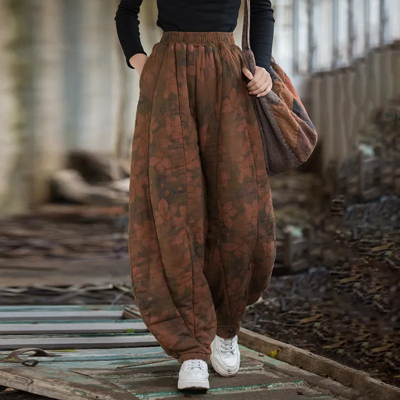 Linen Blend Winter Bloomers for Women - Loose Fit Thick Pants