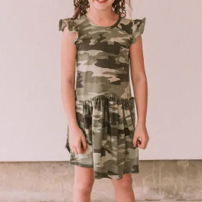 Little Girl's Camo Print Three-Pocket Jersey Knit Dress