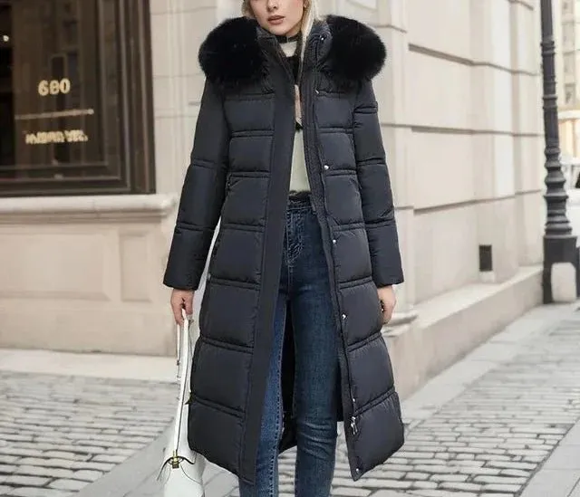 Long Puffer Coat with Fur Hood