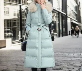 Long Puffer Coat with Fur Hood