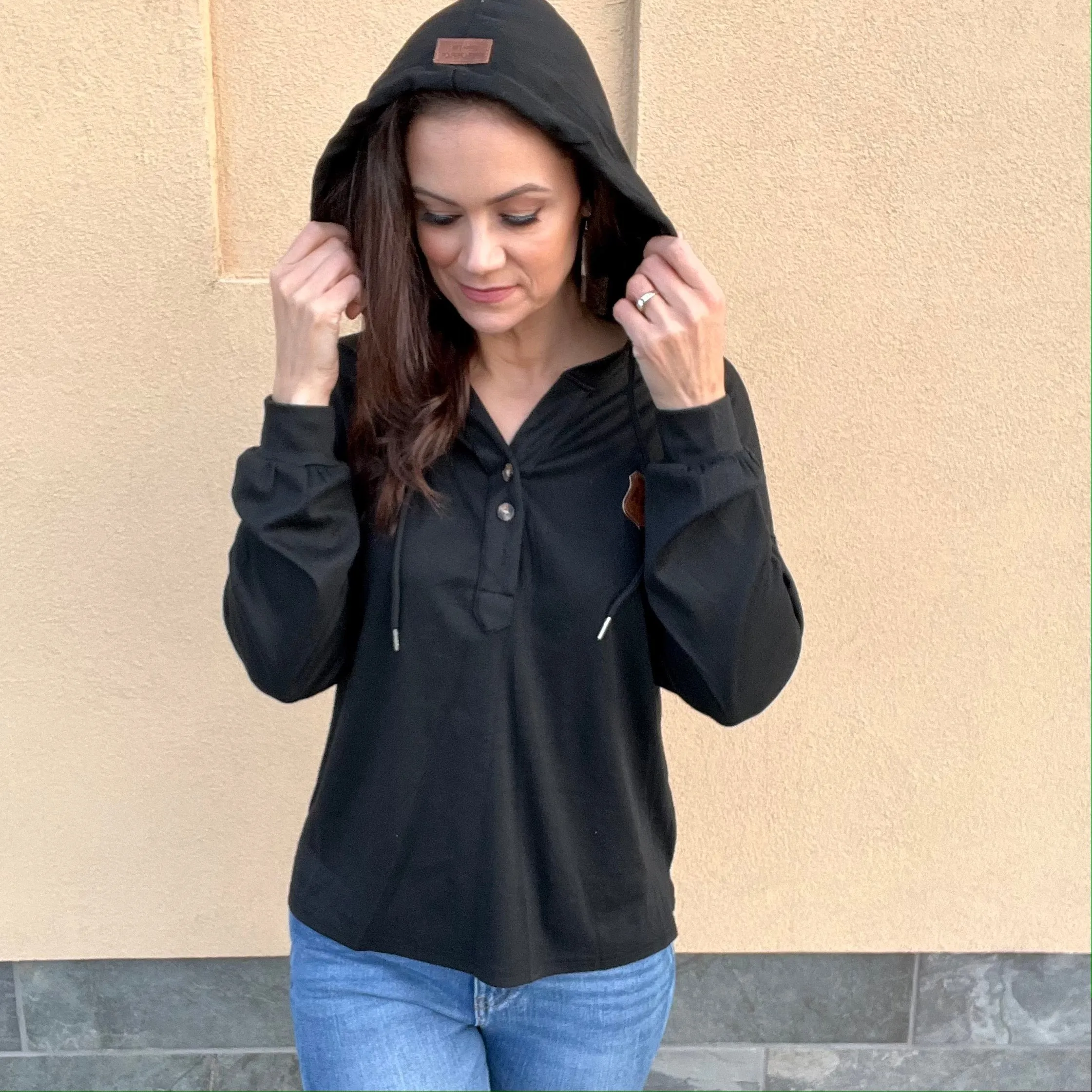 Long Sleeve T-shirt Hoodie With Buttons