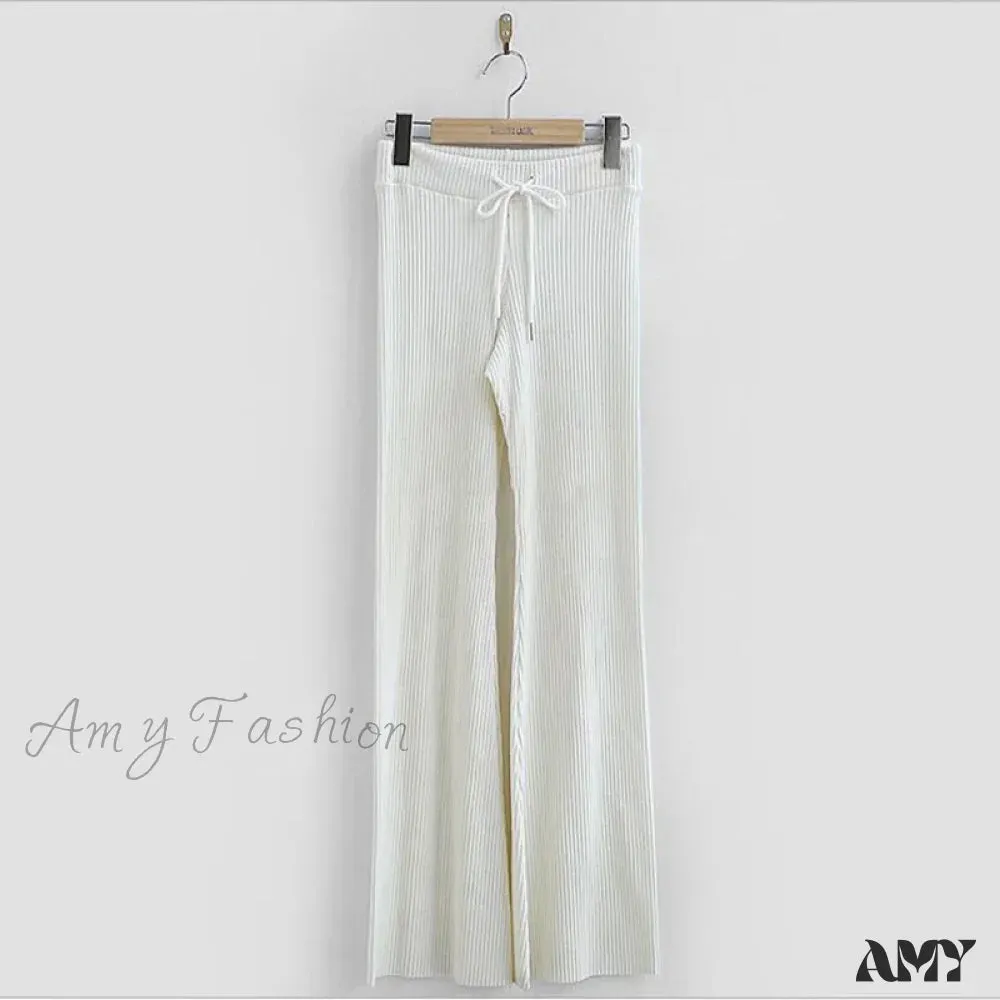 Loose Little Flare Solid White Casual Super Soft Pants