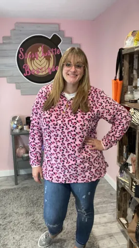 Lori Pink Leopard Fleece Pullover