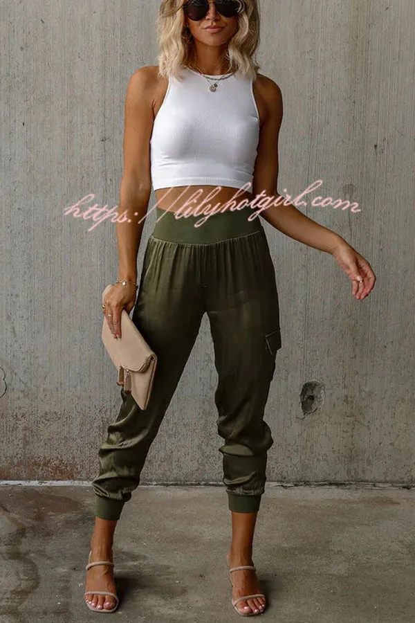 Luxe Look Satin High Waist Pocketed Joggers