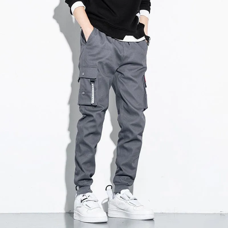 Men Drawstring Flap Multi-Pocket Cargo Sport Pants