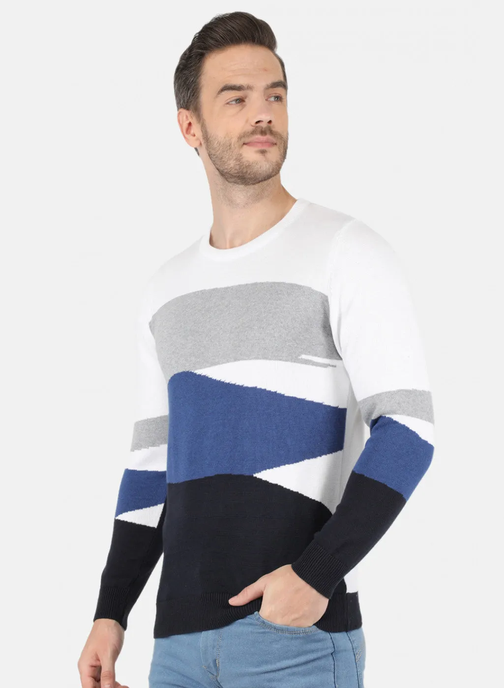 Men NAvy Blue Printed Pullover