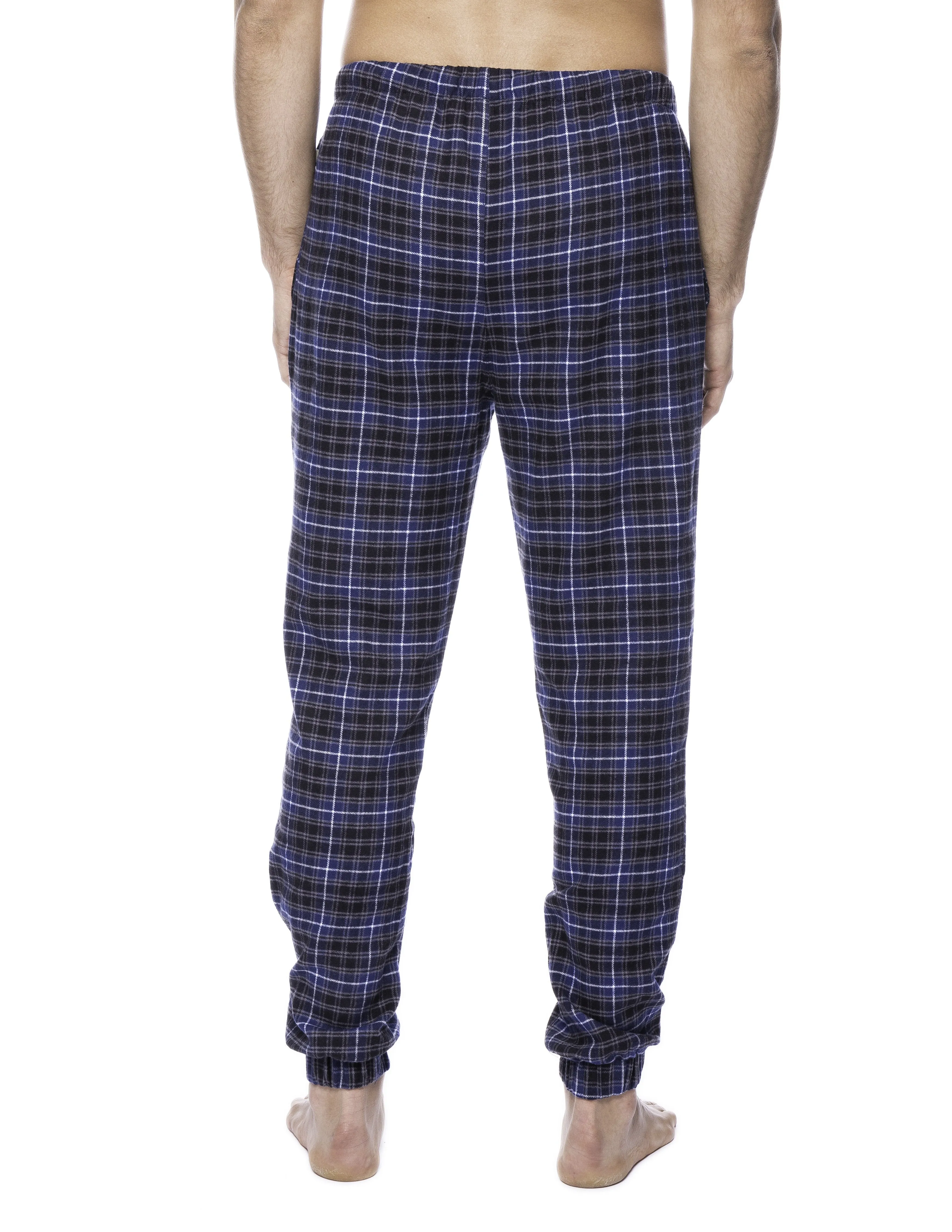 Mens 100% Cotton Flannel Jogger Lounge Pants - Plaid Navy/Black