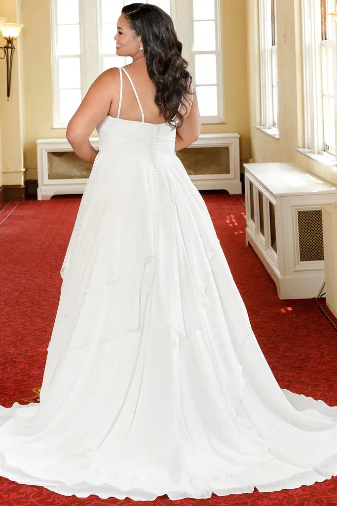 Michelle Bridal For Sydney's Closet MB2312 A-Line Chiffon Modified V-Neck Pleated Bodice Tiered Skirt Plus Size "Lucinda" Bridal Gown